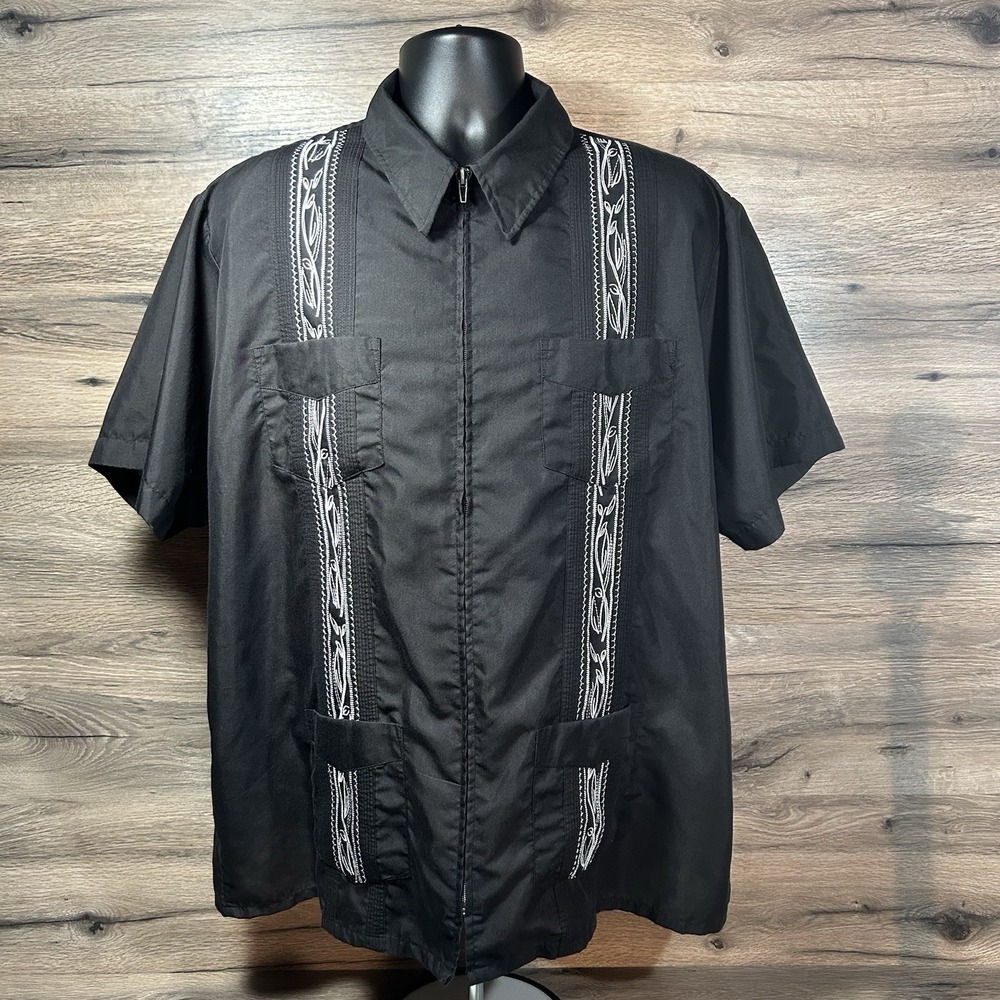 Mens XL Haband Guayabera Embroidered Zip Front 4 Pockets Resort "Havana"